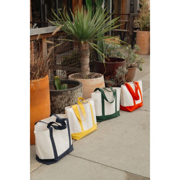 NWOT Gemline Cotton Canvas Tote Bag in Beige & Royal Blue Reusable/Recycled Eco - Picture 1 of 8